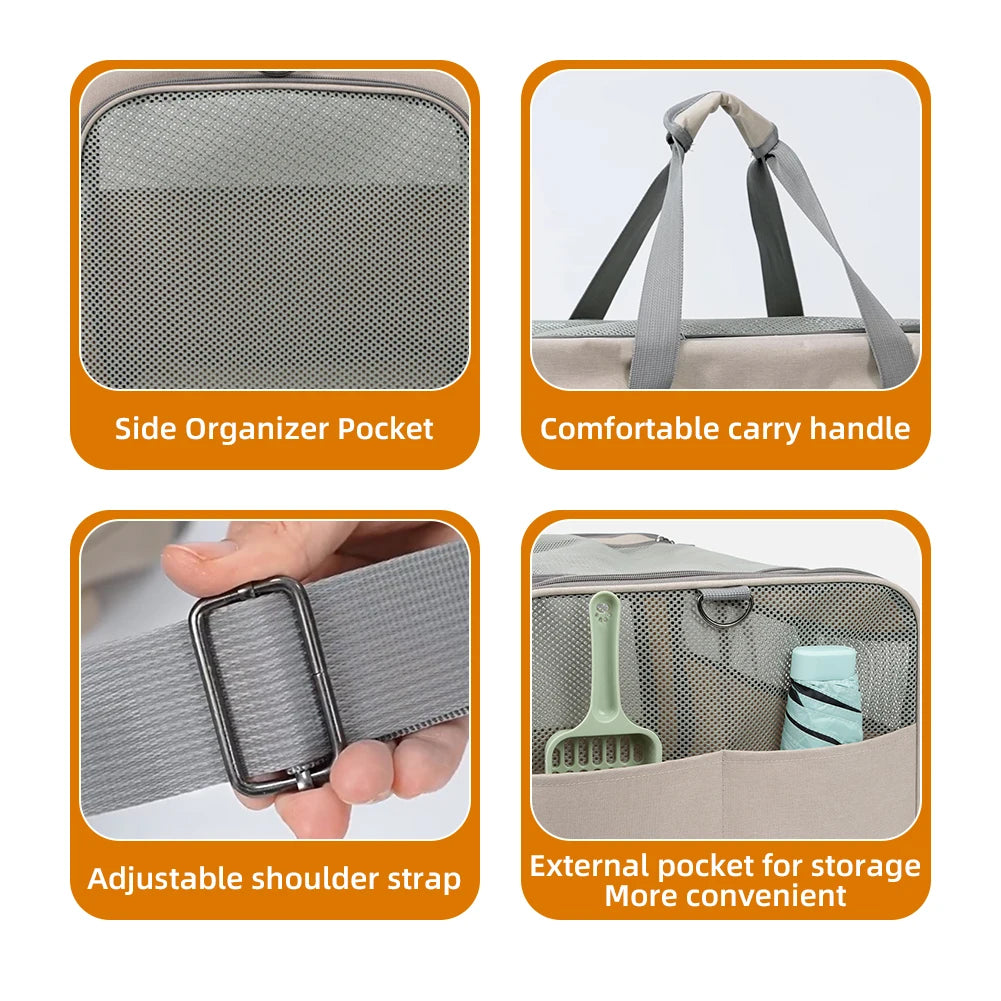 Durable Wheeled Cat Trolley For Two Cats With Belts Travel Carrier For Vet Visits