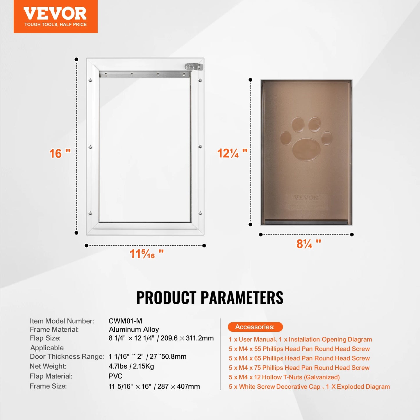 SucceBuy Pet Door Aluminum Frame With Lockable Flap