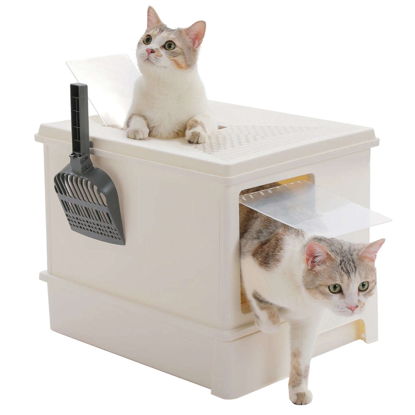 Enclosed Cat Litter Box with Scoop, Large Litter Box for Indoor, Cat Toilet with Lid, Pull-Out Drawer, Top Exit Anti-Tracking