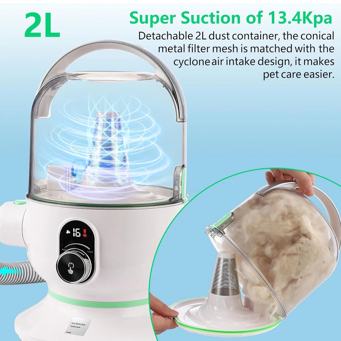 DishyKooker Pet Grooming Kit With Quiet High Suction Vacuum And Five Tools For Pets