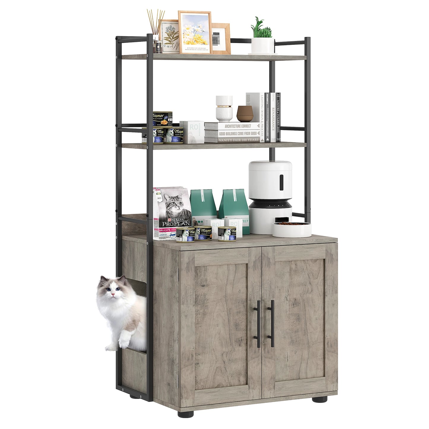 HiMISSCN Cat Litter Box Enclosure Four Tier Storage Cabinet