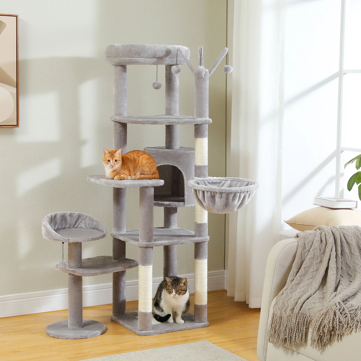 PEQULTICN PremiumQuality Multi-Level Cat Tree With Scratching Posts And HammocksElite