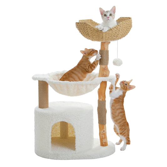 PAWZ Road Modern Cat Tree Tower With Natural Wood Posts