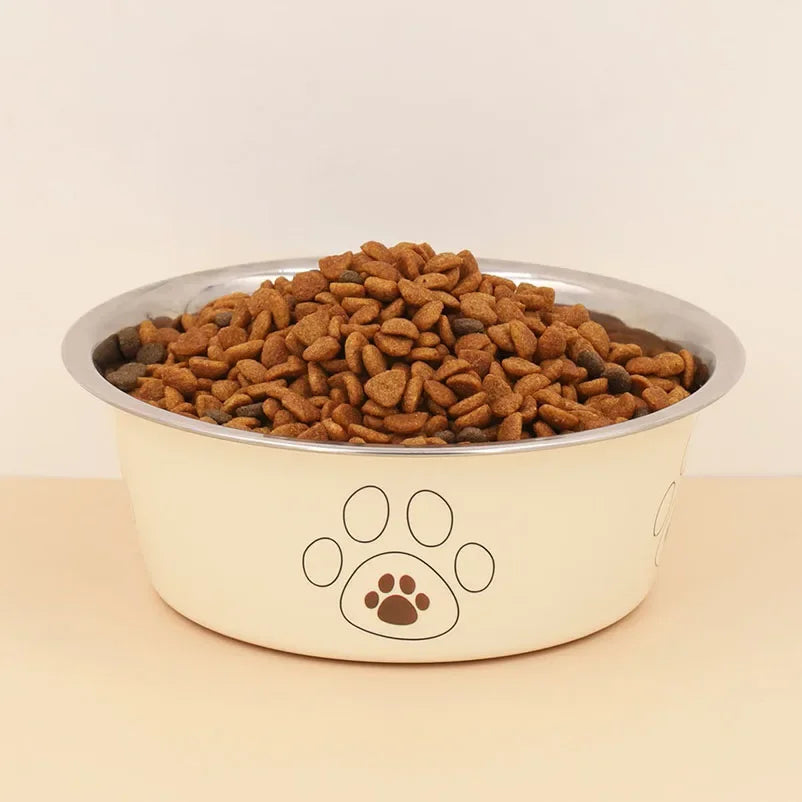 Stainless steel footprint dog bowl anti-tip non-slip cat bowl dog bowl cute cartoon pet Supplies feeding and drinking water bowl