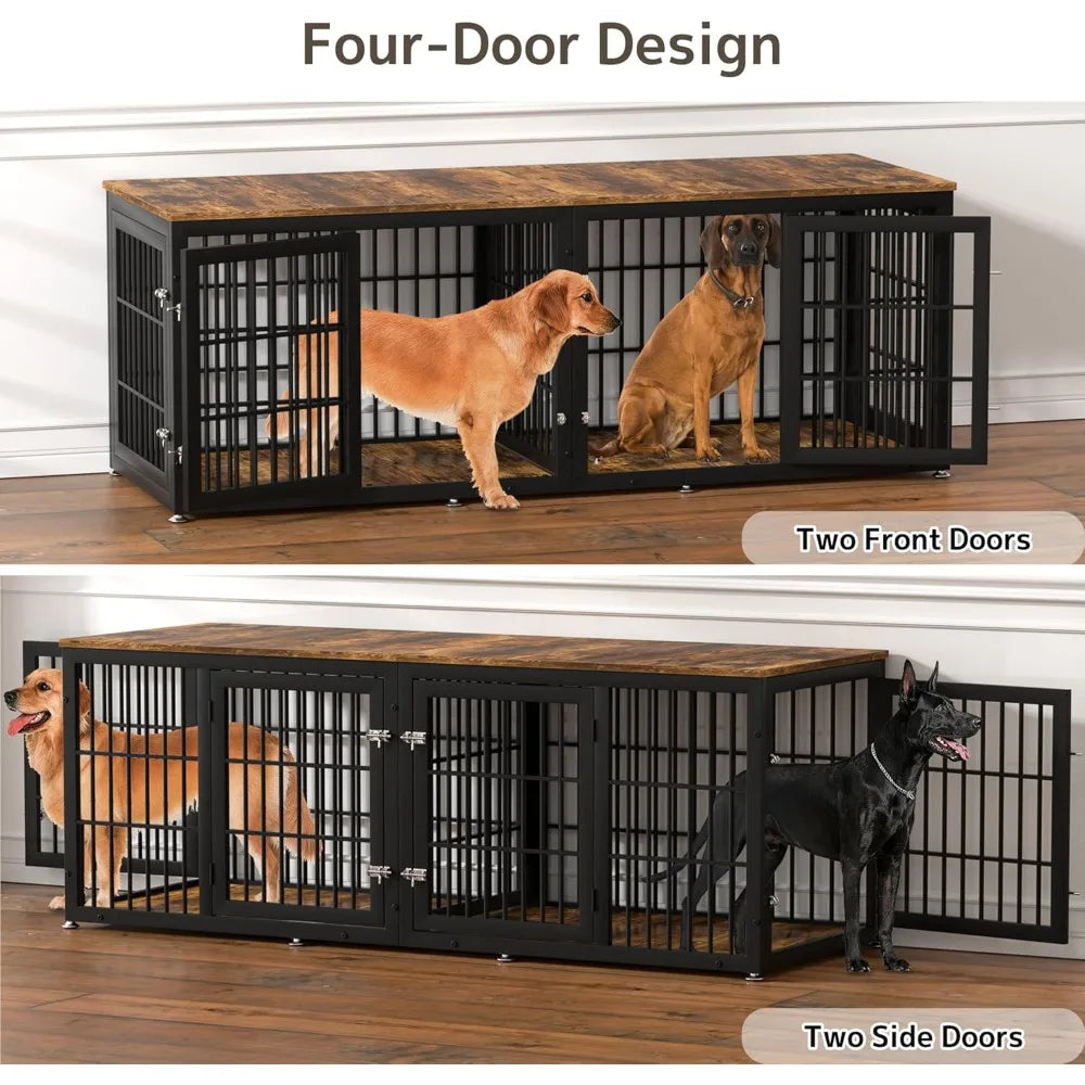 Double Dog Crate Furniture DividerWithCompartments CommercialGrade HeavyDuty Kennel For Two