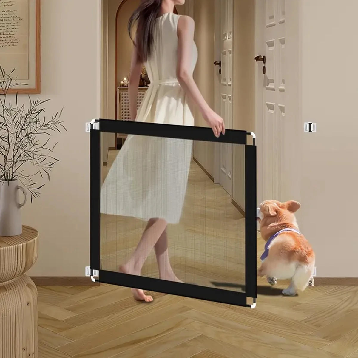 Pet Dog Barrier Fences With 6pcs Hook Pet Isolated Network Stairs Gate New Folding Breathable Mesh Playpen For Dog Safety Fence