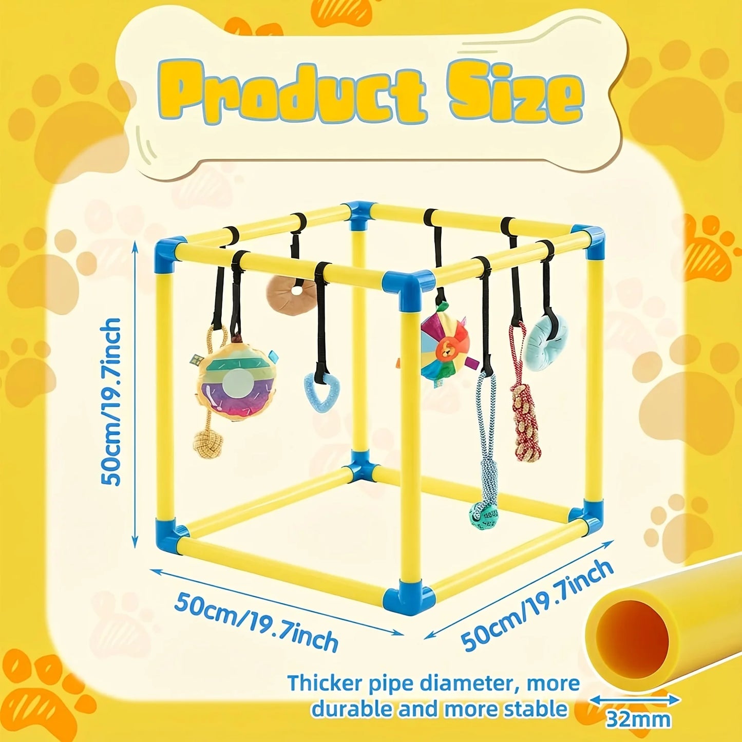 Puppy Play Gym with 8 Hanging Toys, Small Dogs Enrichment Interactive Toys 19.7 Inch Pets Indoor Jungle Gym PVC Frame with