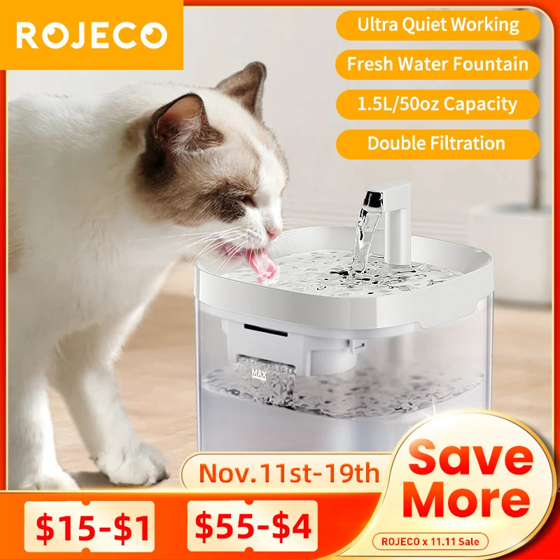 ROJECO Smart Cat Water Fountain Automatic Pet Water Dispenser For Cats Dog Drinking Purifier Fountain with Recirculate Filters