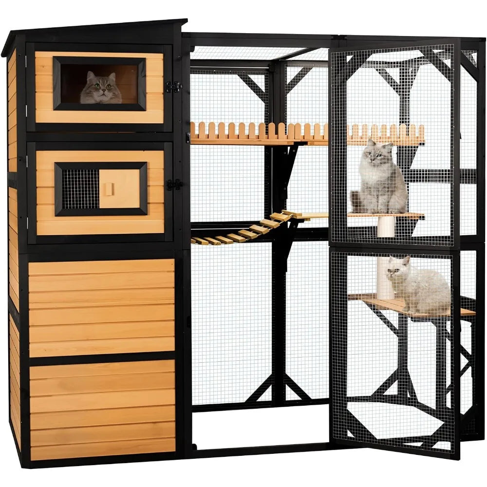 Large Cat Catio Outdoor 4 Tiers Walk-in Cat Enclosure Window Access, Cat Cage Cat House for Multiple Indoor Outdoor Cats, Outsid