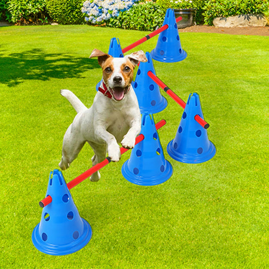 DishyKooker Dog Agility Hurdle Cone Set For Backyard Course With 12 Cones And 6 Rods