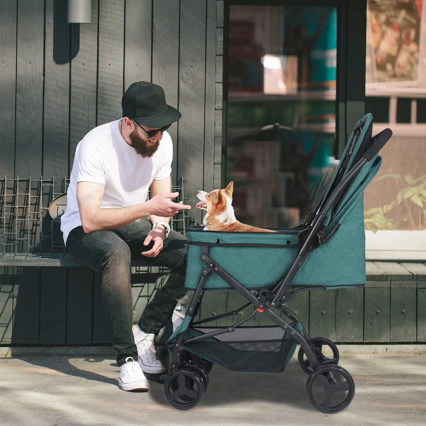 Breed Dog Stroller With Dog Poop Bags Reversible Handlebar