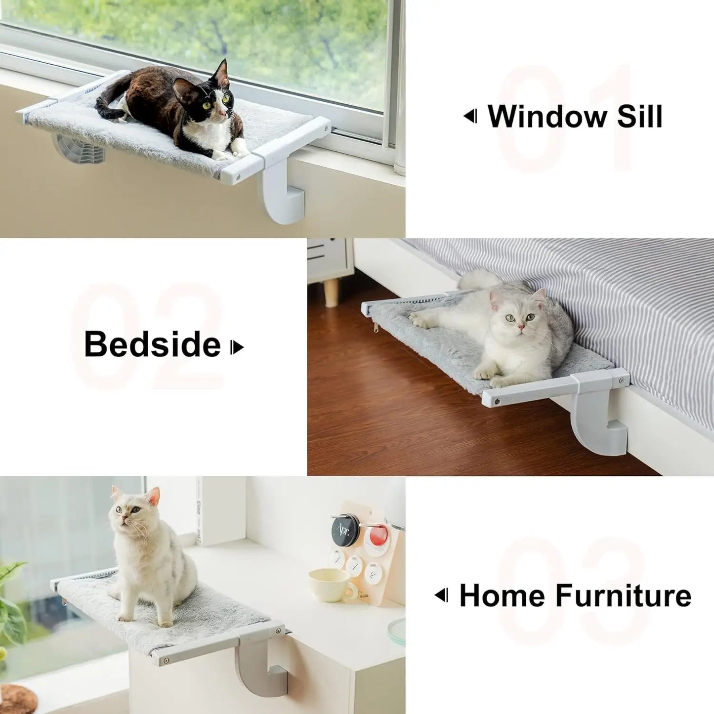 MEWOOFUN Cat Window Bed With Adjustable Cushion 18kg Capacity