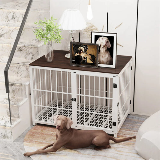 BORWAR Large Wooden Dog Crate End Table With 3 Doors