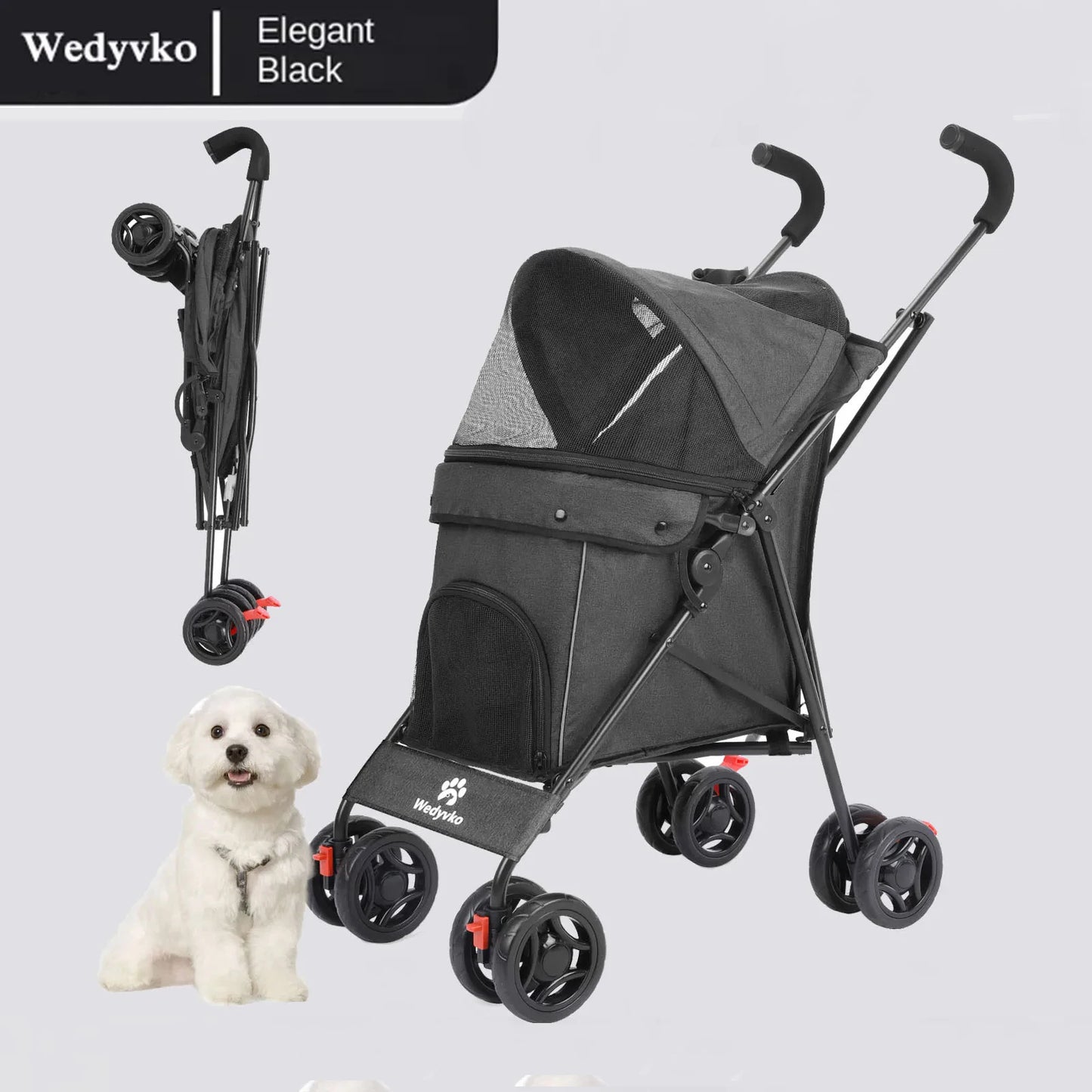 Wedyvko Pet Dog Stroller 4 Wheels With Brakes And Storage