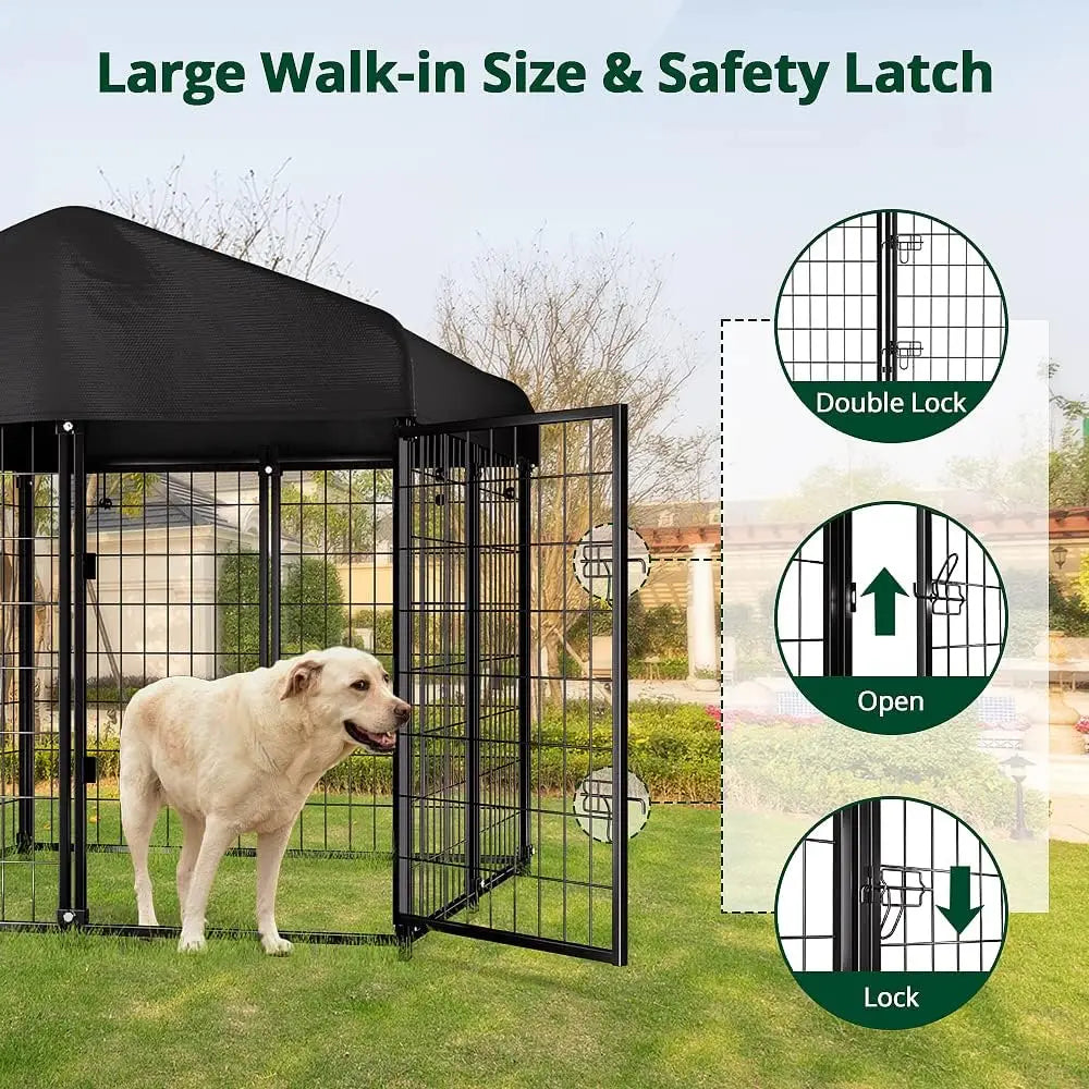 Outdoor Dog Kennel with Waterproof Roof, 4ft x 4ft x 4.5ft Pet Enclosure for Medium to Small Dogs