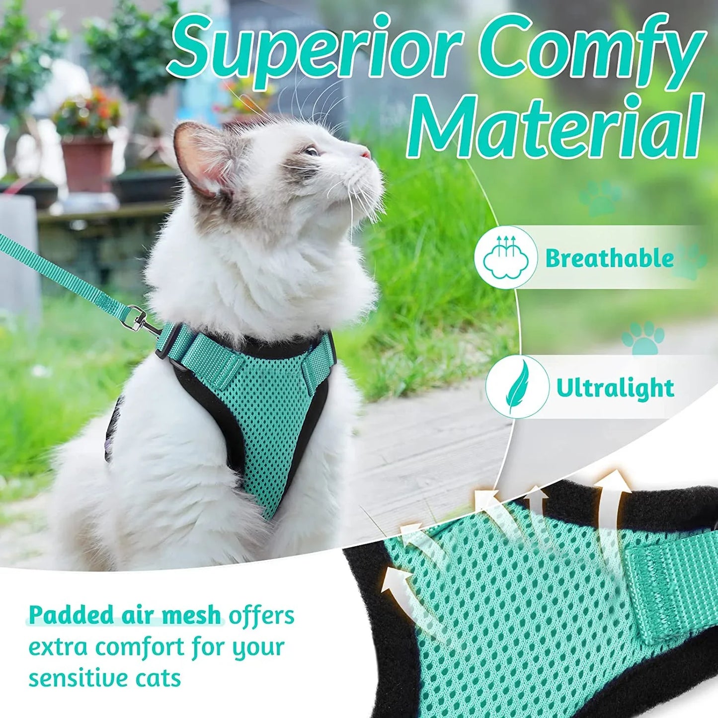 Cat Harness and Leash for Walking Escape Proof Adjustable Vest