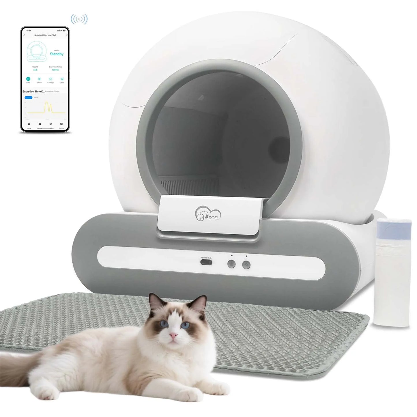 DOEL App-Controlled Self-Cleaning Cat Litter Box With Comprehensive WiFi Connectivity