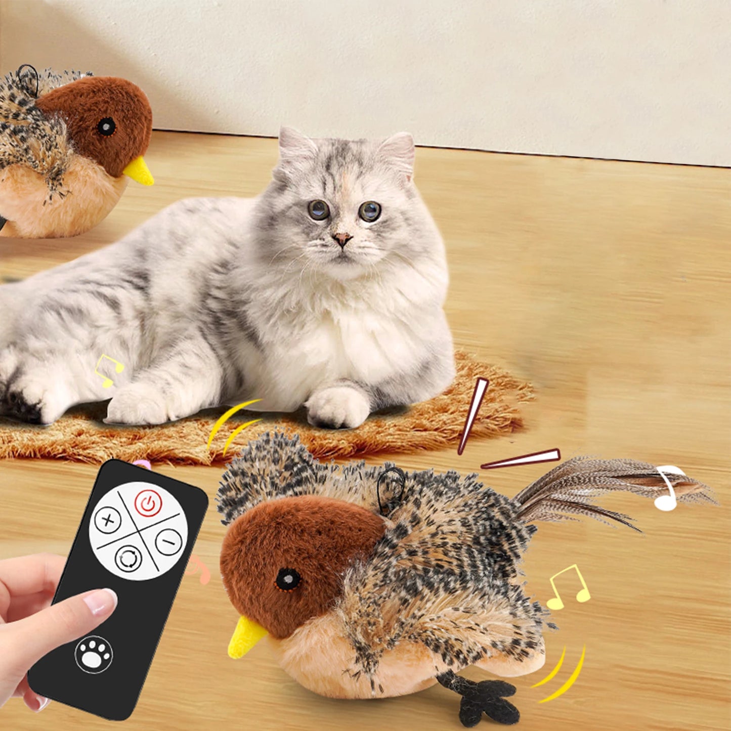 Remote Control Simulated Chirping Bird Plush Cat Toy For Kitten