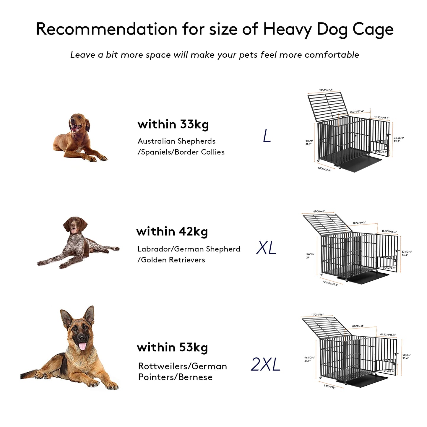 Bingopaw Heavy Duty Dog Crate With 3 Doors And Wheels