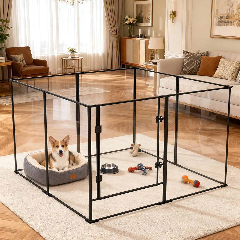 Borwar Acrylic Dog Playpen Enclosure For Indoor Pets And Cats
