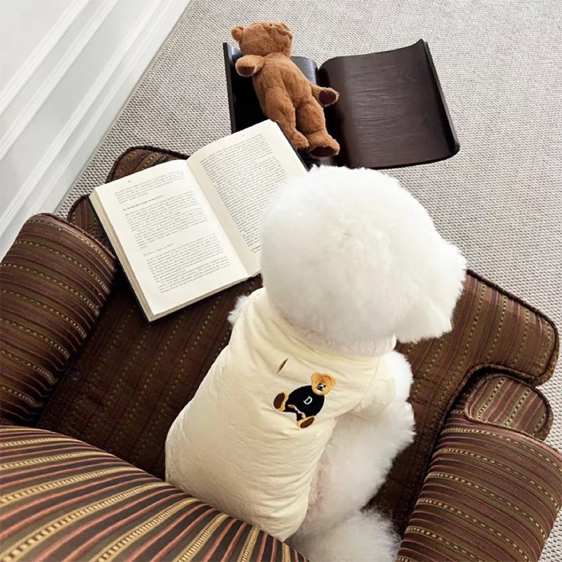 Winter Dog Coat Bear Print Fur Collar Windproof Jacket