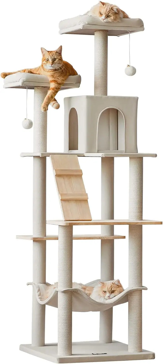 DAFIFY Three-Tier Modern Cat Tree With Wood Construction