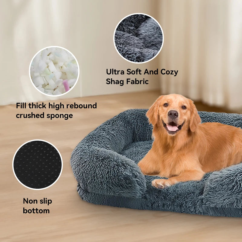 Thickened Orthopedic Dog Bed for Large Dogs with Plush Cover