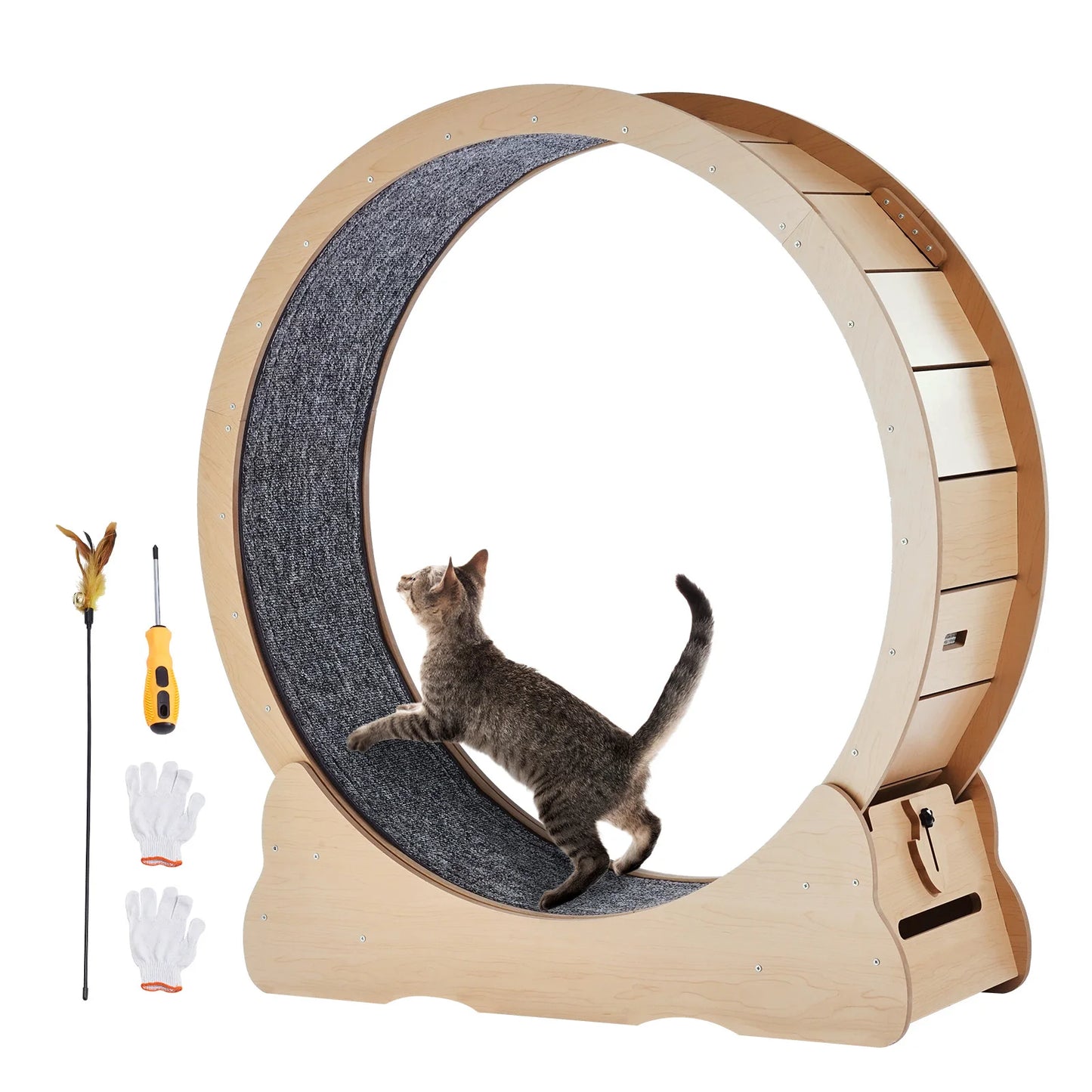 SucceBuy Wooden Cat Exercise Wheel Detachable Carpet For Indoor Running