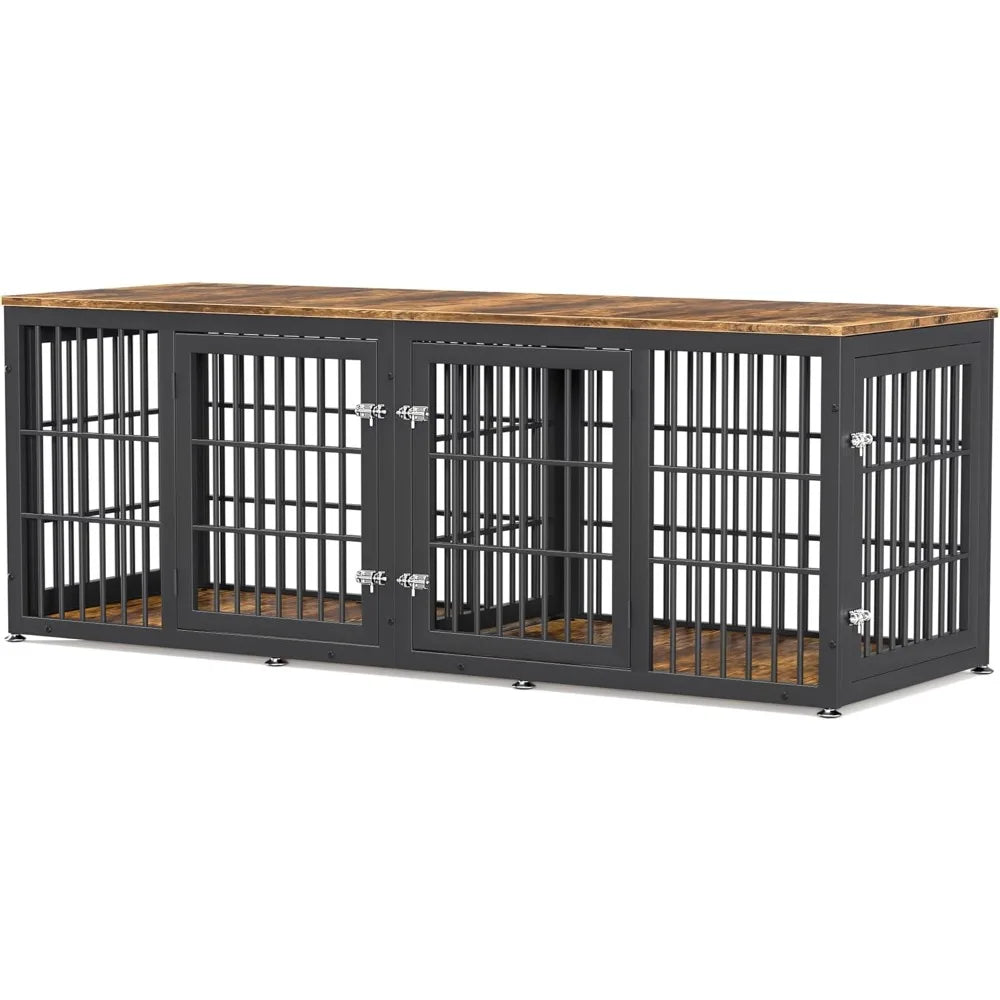 Double Dog Crate Furniture DividerWithCompartments CommercialGrade HeavyDuty Kennel For Two