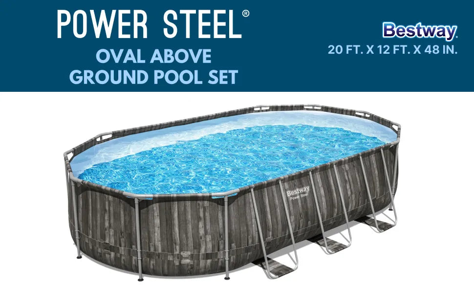 Bestway Power Steel 20’ x 12’ x 48” Above Ground Pool, Oval Metal Frame Outdoor Swimming Pool Set with Filter Pump, Ladder