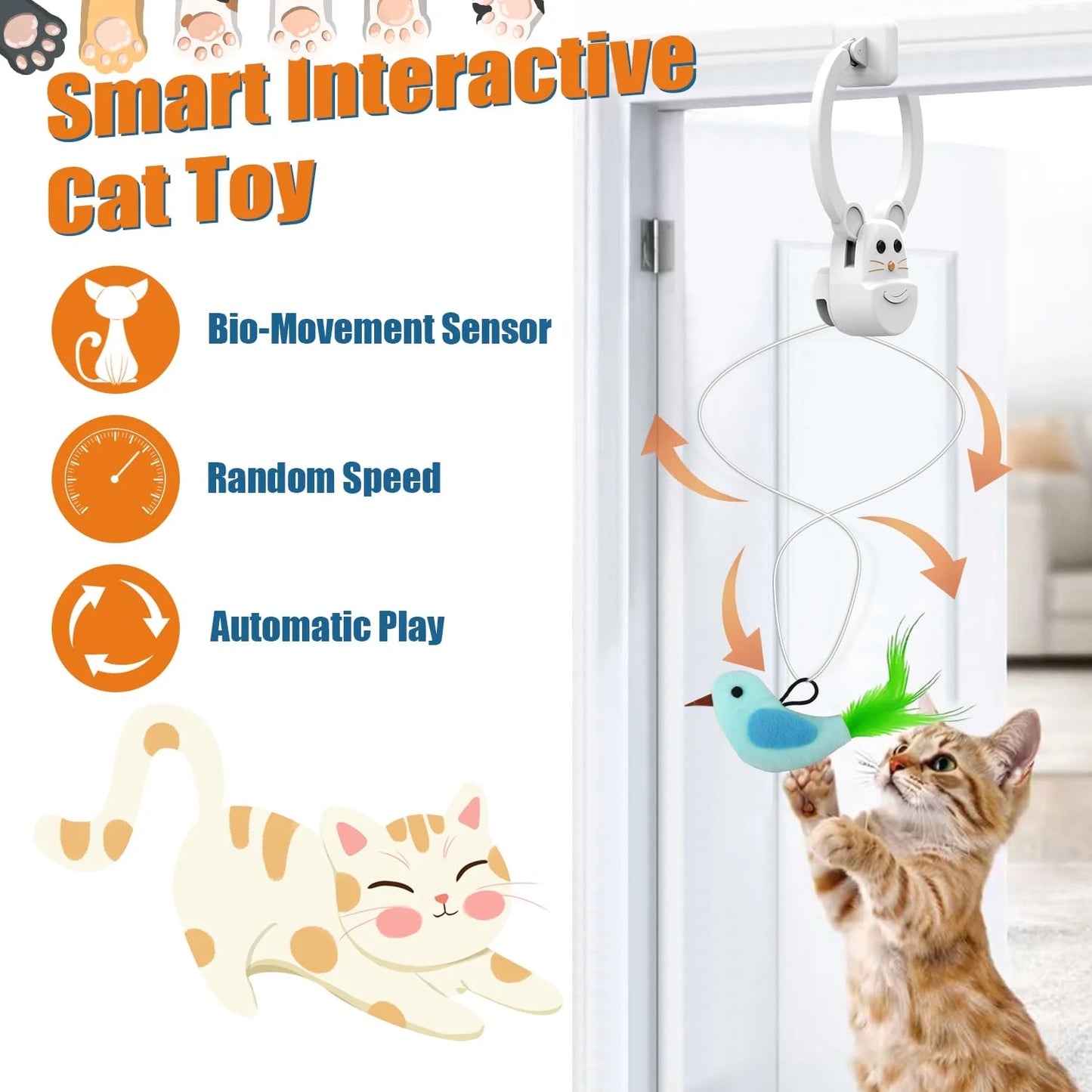 Interactive Cat Toys for Indoor Cats,  Rechargeable Durable Safe Hanging Cat Toy for Bored Kittens & Adult Cats