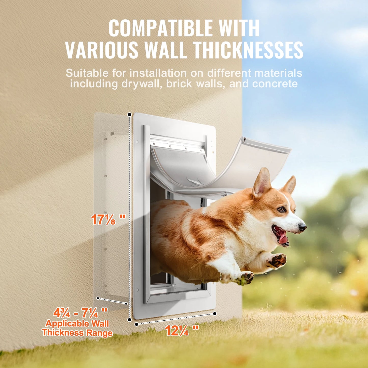 SucceBuy Pet Door Metal Frame with Lock and 3-Flap System Weatherproof Doggy Door Easy to Install in Interior or Exterior Walls