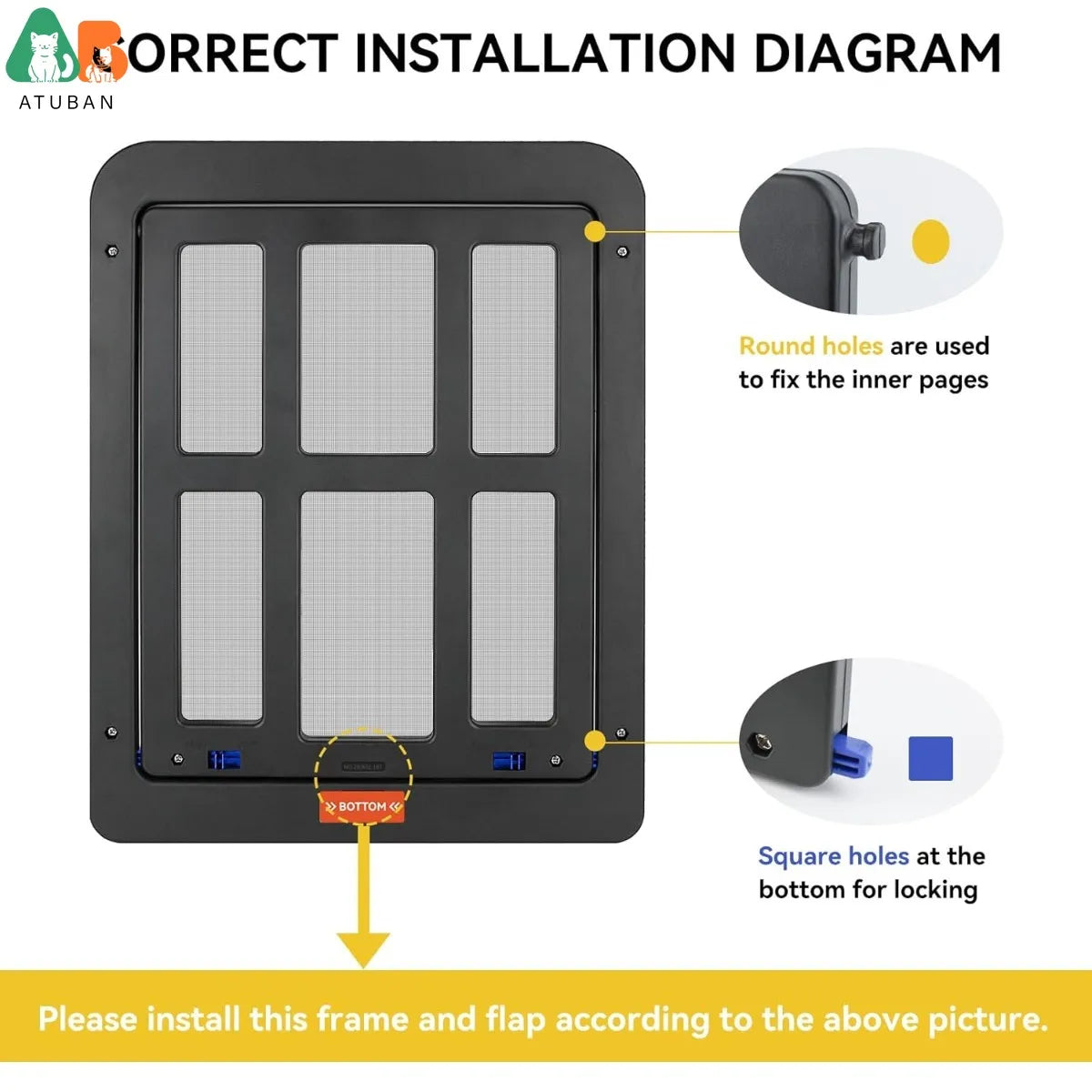 ATUBAN Dog Screen Door Automatic Magnet Close Lockable Durable ABS