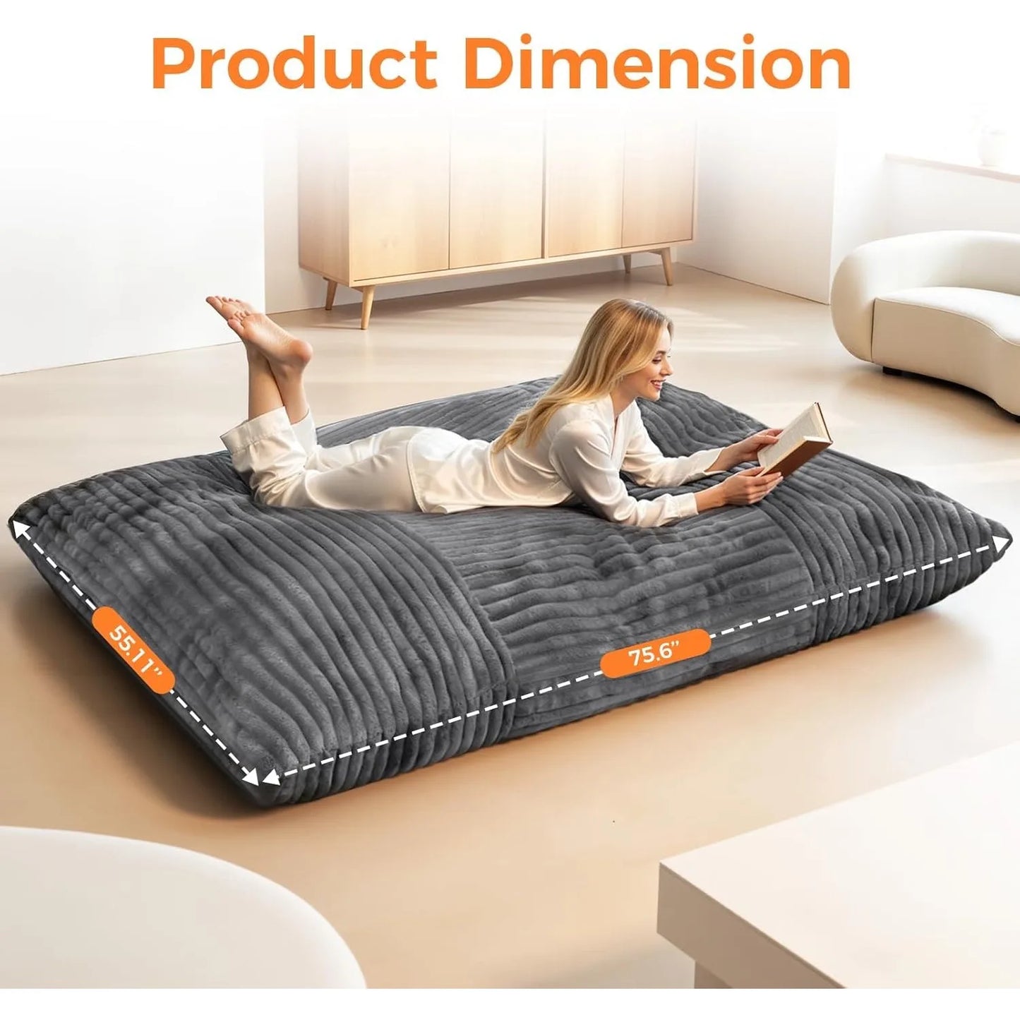 Comfortable 3 in 1 Convertible Bean Bag Chair Bed for Adults and Kids Oversized Memory Foam Floor Sofa with Washable Cover