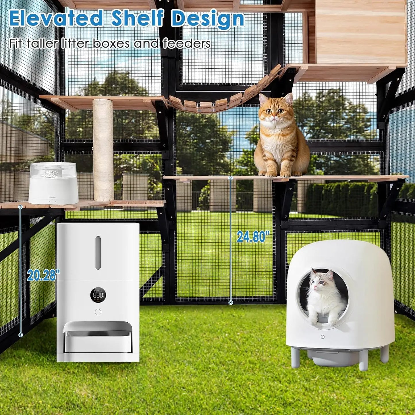 Outdoor Cat Enclosure With Weatherproof Roof And Six Doors