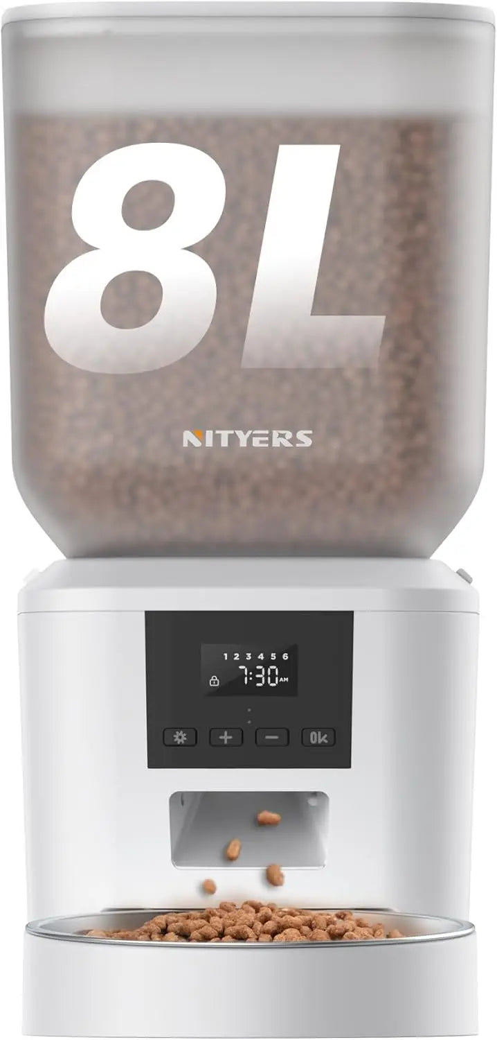 8L Automatic Pet Feeder with LCD Screen, Timed Feeding, 6 Meals Daily, Battery Backup for Dogs and Cats