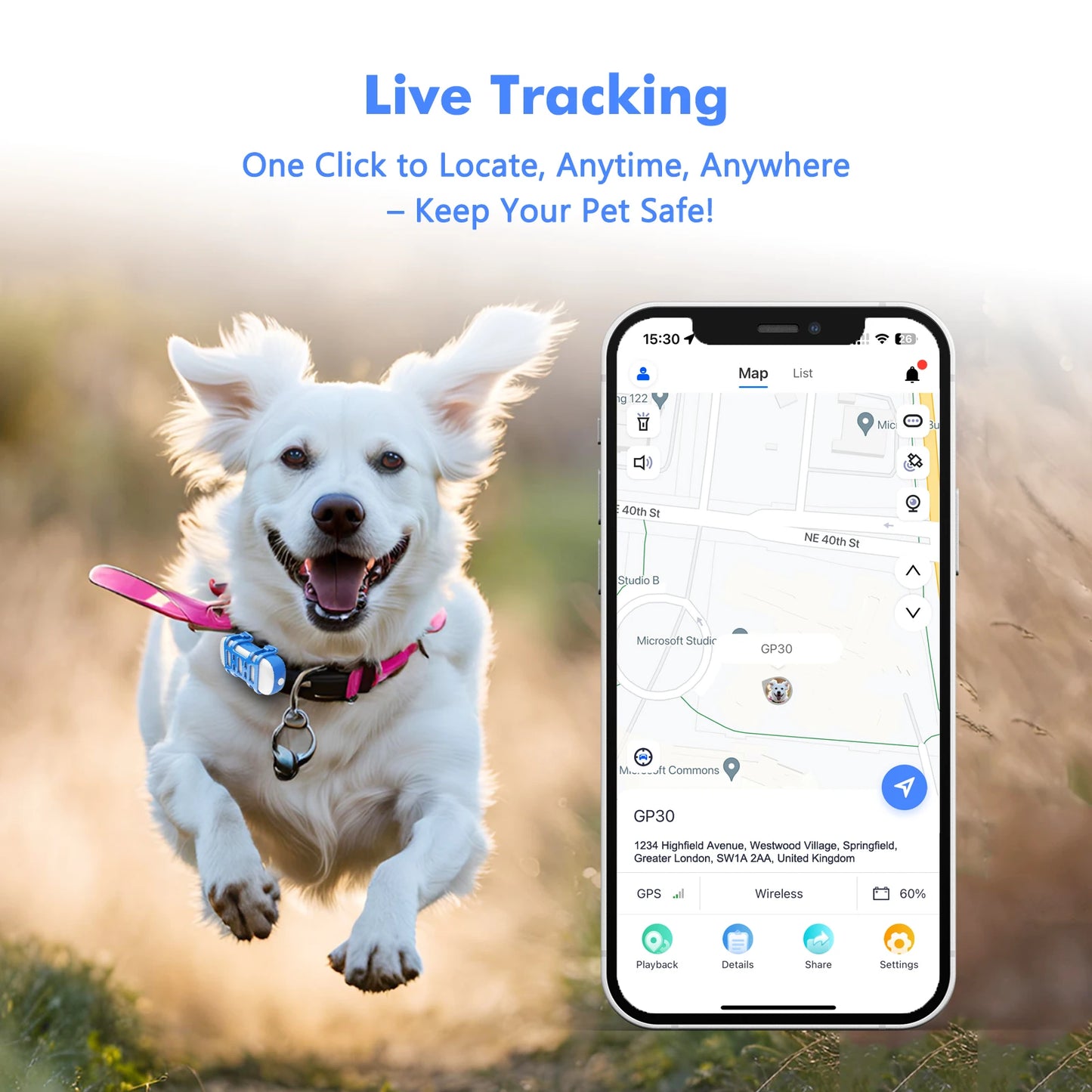 WANWAYTECH 4G Pet GPS Tracker With App Live Tracking