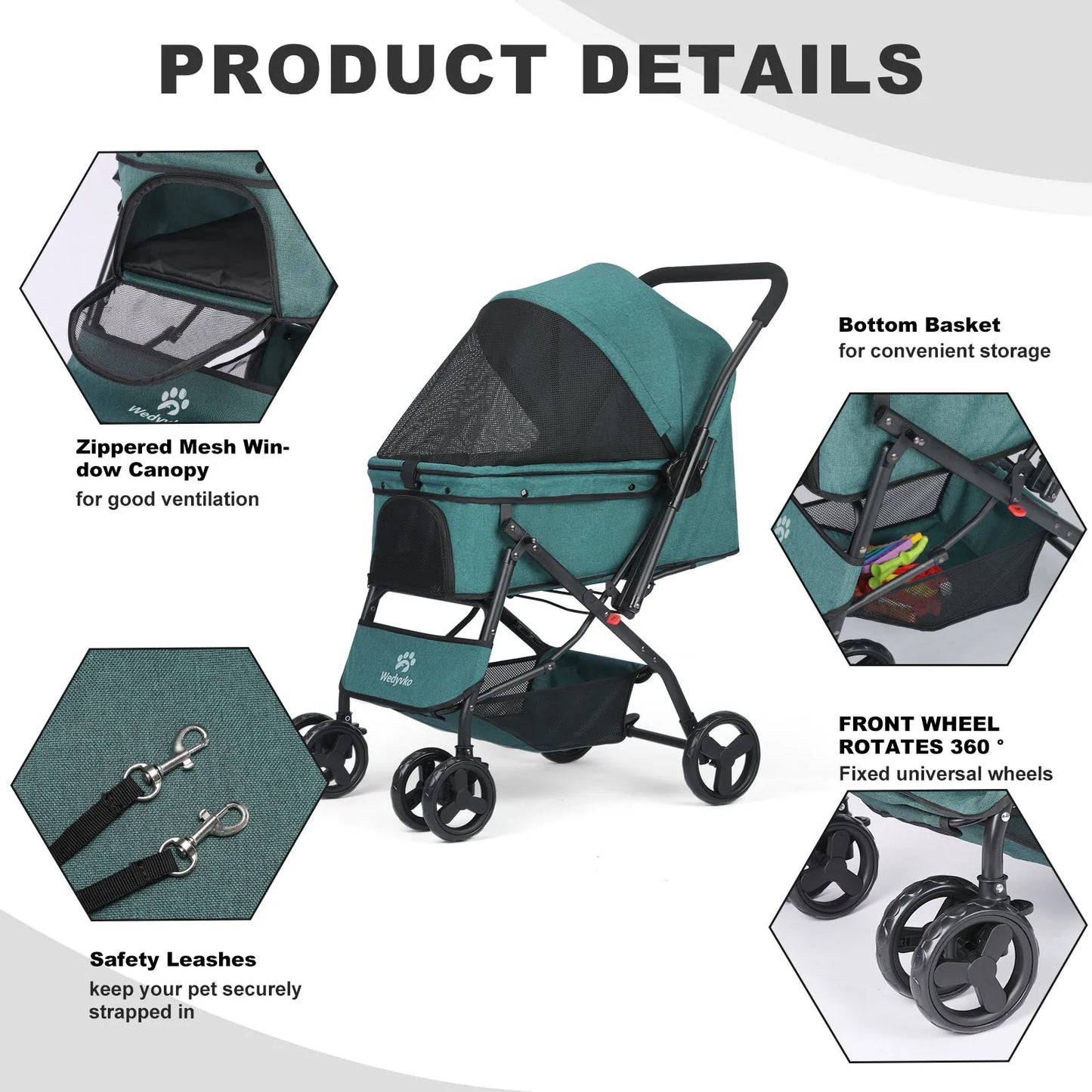 Dog Stroller With Reversible Handlebar And Poop Bags
