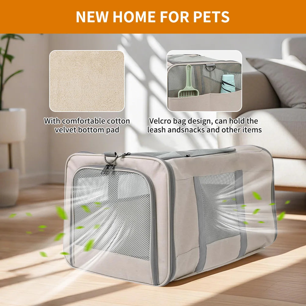 Durable Wheeled Cat Trolley For Two Cats With Belts Travel Carrier For Vet Visits