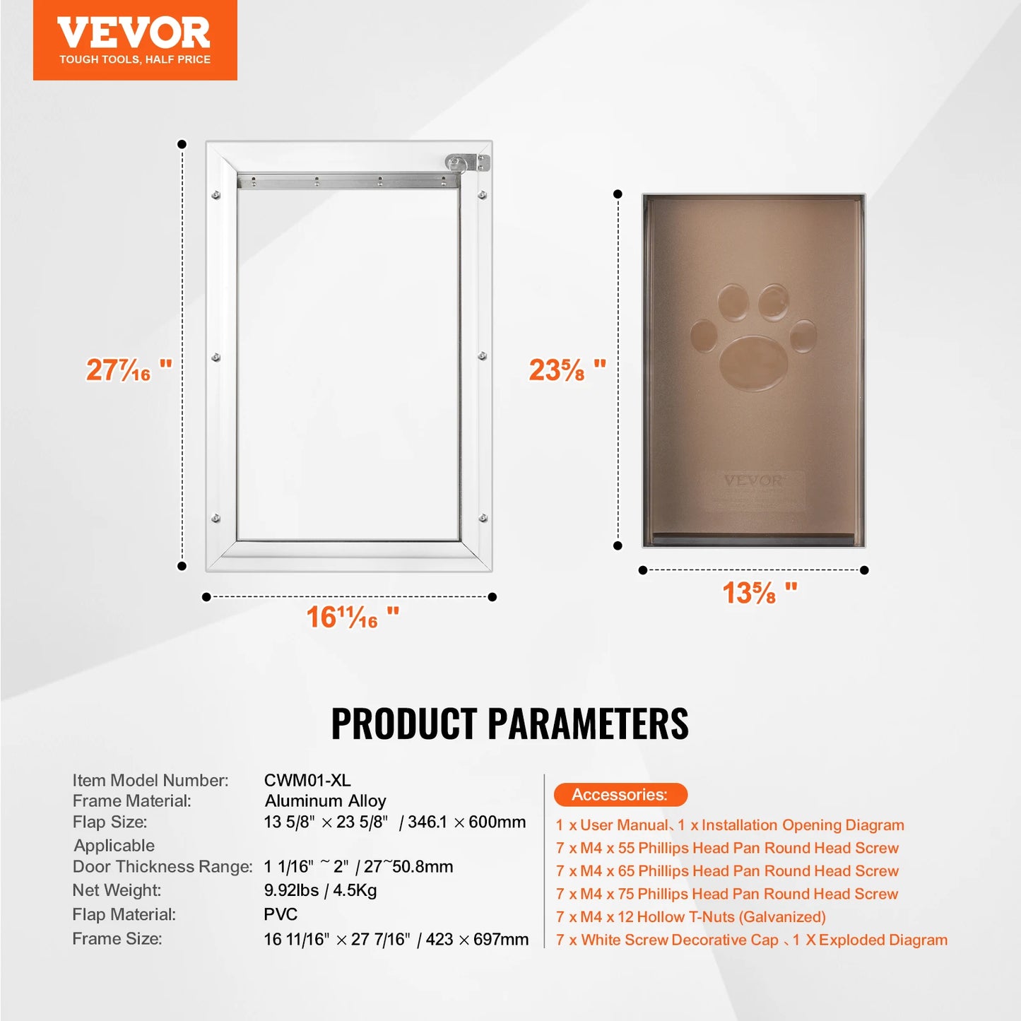NONEDog Door Aluminum Frame Pet Door With Lockable Flap