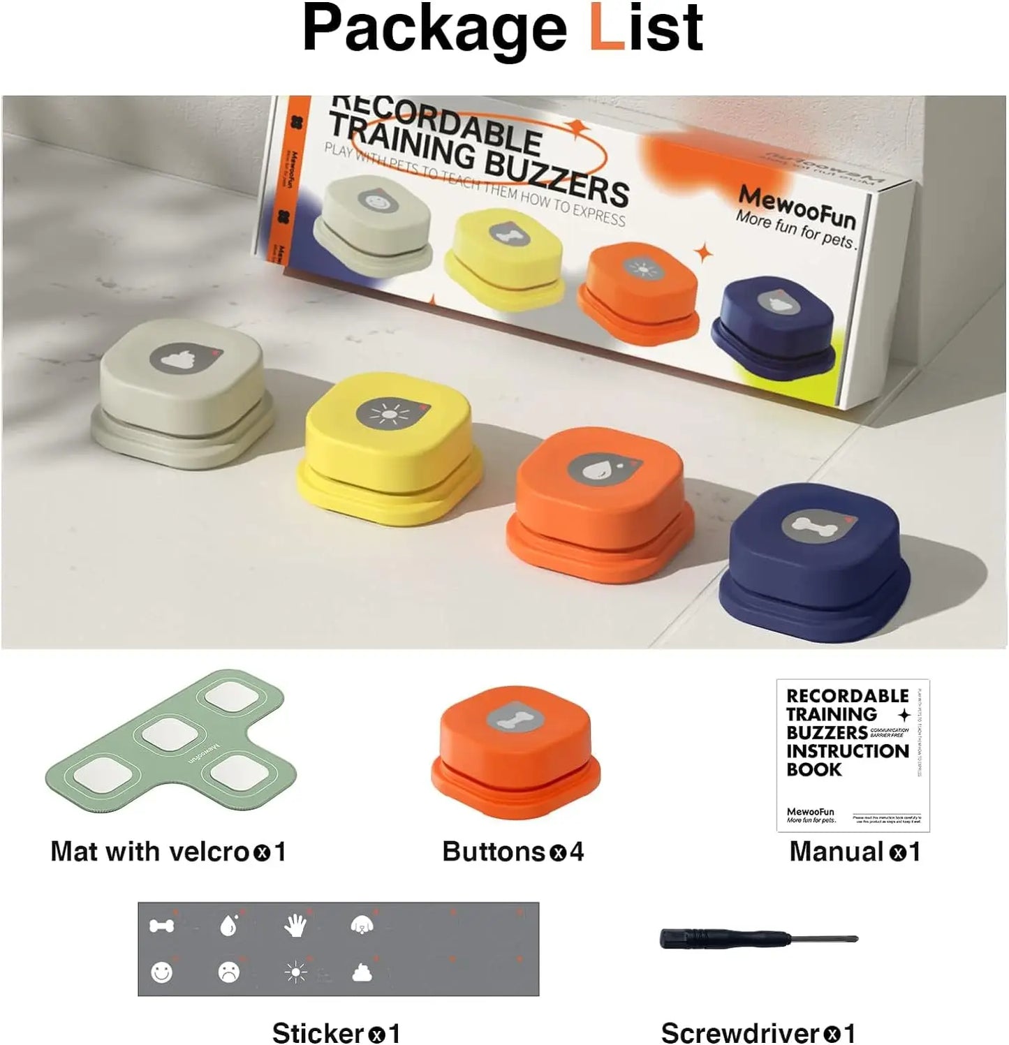 MEWOOFUN Dog Talking Buttons With Rubber Mat Recordable Starter Pack